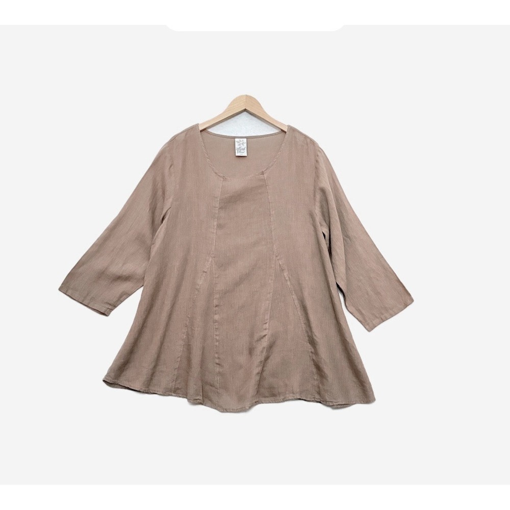 Match Point USA Linen Tunic Top Sz XL Brown Boho Lagenlook Womens Beachy Lagom